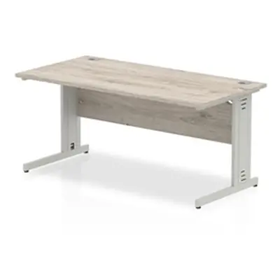 Impulse 1600x800mm Straight Desk Grey Oak Top Silver Cable Managed Leg