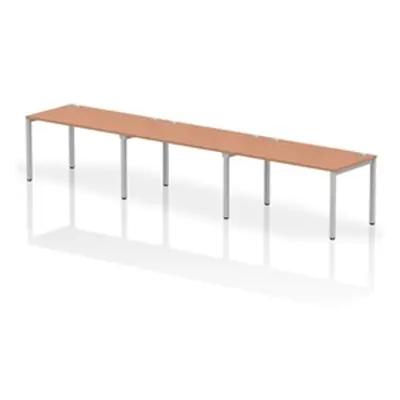 Impulse Bench Single Row 3 Person 1400 Silver Frame Bench Desk Beech