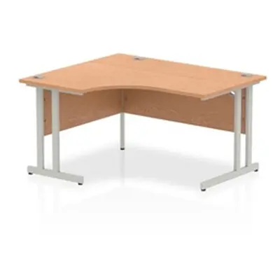 Impulse 1400mm Left Crescent Desk Oak Top Silver Cantilever Leg