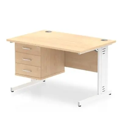 Impulse 1200x800 Desk Maple White Cable Managed Leg + Fixed Pedestal