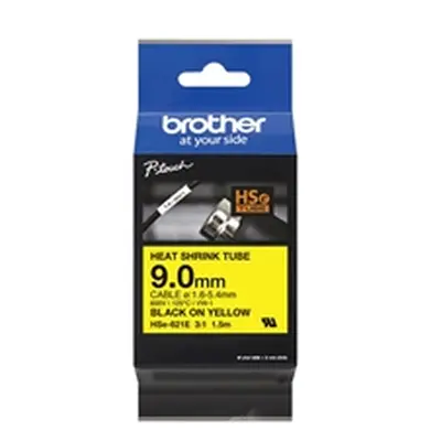 Brother Hse Heat Shrink Tube Tape 9mm x 1.5m Black on Yellow HSE621E