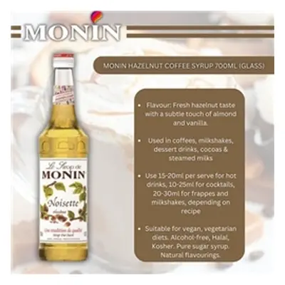 Monin Hazelnut Coffee Syrup 700ml (Glass)