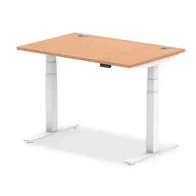 Air 1200 x 800mm Height Adjustable Desk Oak Top Cable Ports White Leg