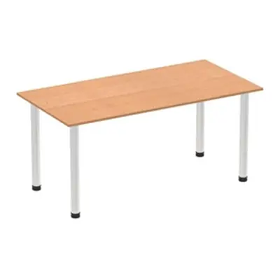 Impulse 1600mm Straight Table Oak Top Brushed Aluminium Post Leg