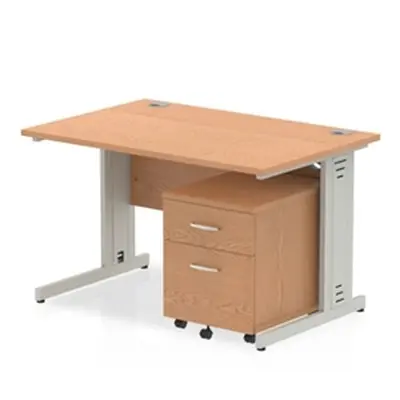 Impulse 1200x800mm Desk Oak Silver Cable Managed Leg and Mobile Ped