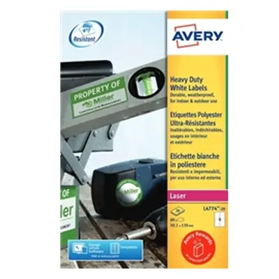 Avery Heavy Duty Labels Laser 4 per Sheet 99.1x139mm White - L4774-20