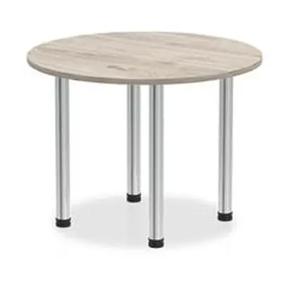 Impulse 1000mm Round Table Grey Oak Top Chrome Post Leg