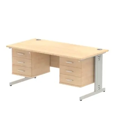 Impulse 1600x800 Desk Maple Silver Cable Managed + 2x Fixed Pedestal