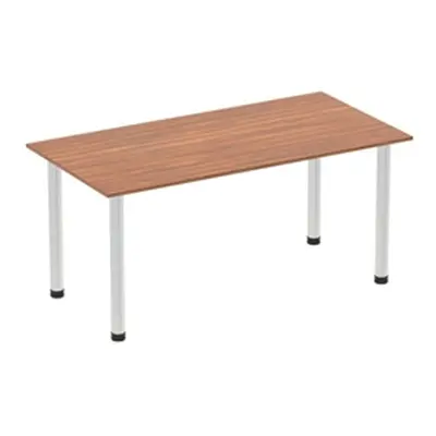 Impulse 1600mm Straight Table Walnut Top Brushed Aluminium Post Leg