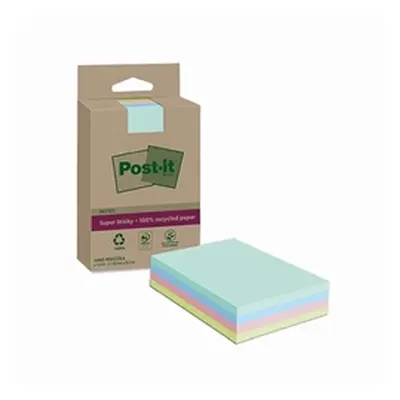 Post-it Super Sticky Recycled Notes Lined 102x152mm Assorted (Pack 4)