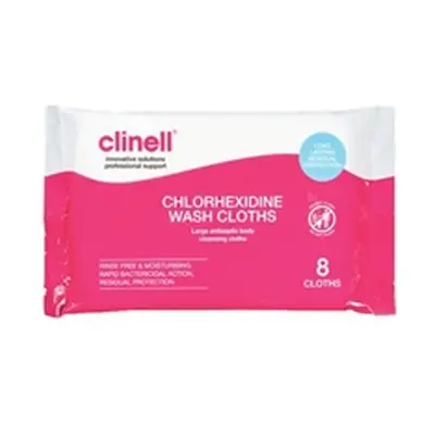 Clinell Chlorhexidine Wash Cloths (Pack of 8) CHGWC8