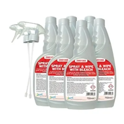 2Work Spray And Wipe With Bleach 750ml (6 Pack) 2W07245