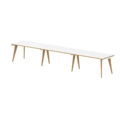 Oslo 1400mm Single Row 3 Person Desk White Top Wood Edge White Frame