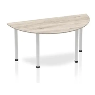 Impulse 1600mm Semi-Circle Table Grey Oak Top Silver Post Leg