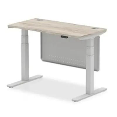 Air 1200x600 Height Adjustable Desk Grey Oak CP Silver Leg Modesty Pnl