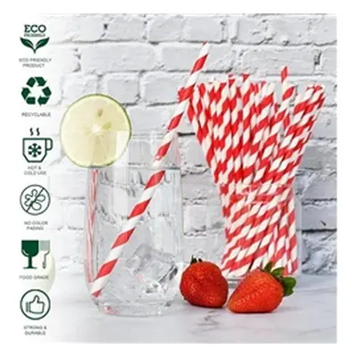 Belgravia Red & White Paper Stripey Straws Pack 500's - PACK (20)