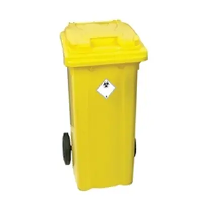 Yellow Clinical Waste 2 Wheel Refuse Container 120 Litres