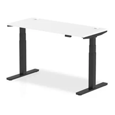 Air 1400x600mm Height Adjustable Desk White Top Cable Ports Black Leg