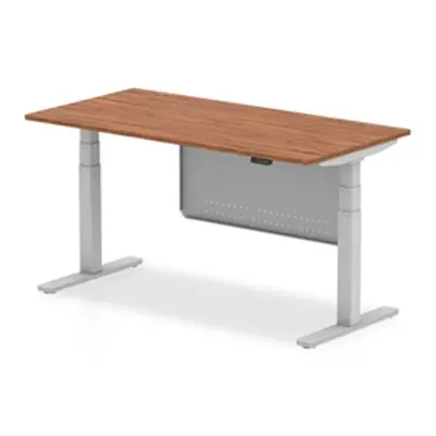 Air 1600x800 Height Adjustable Desk Walnut Silver Leg Modesty Panel