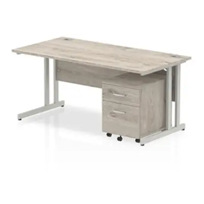 Impulse 1600x800mm Desk Grey Oak Silver Cantilever Leg+ Mobile Ped