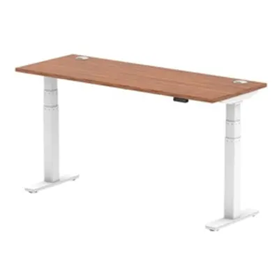 Air 1600x600mm Height Adjustable Desk Walnut Top Cable Ports White Leg