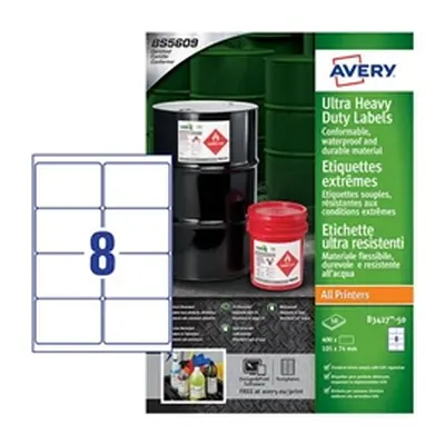 Avery B3427-50 Ultra Resistant Labels 50 sheets - 8 Labels per Sheet