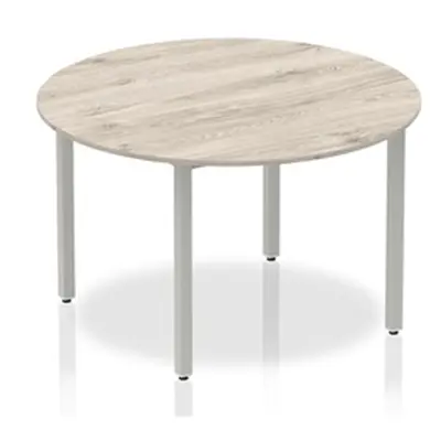 Impulse 1200mm Circle Table Grey Oak Top Silver Box Frame Leg