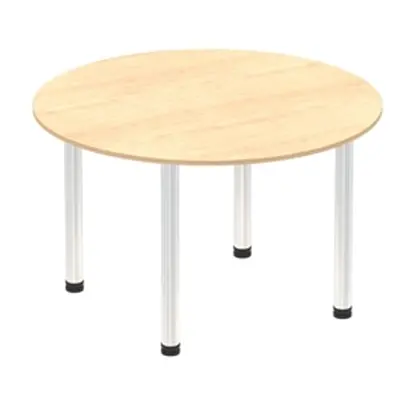 Impulse 1000mm Round Table Maple Top Chrome Post Leg