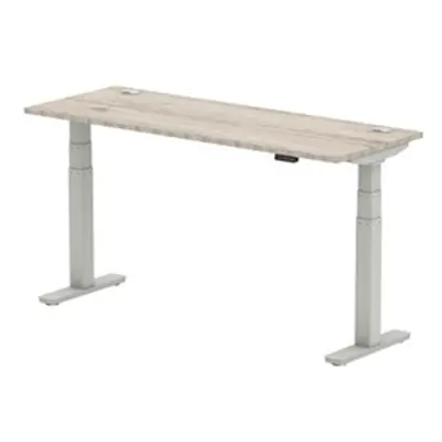 Air 1600x600mm Height Adjustable Desk Grey Oak Cable Ports Silver Leg