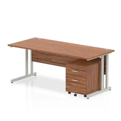 Impulse 1800x800 Desk Walnut Top Silver Cantilever Leg+ Mobile Ped