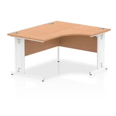 Impulse 1400mm Right Crescent Desk Oak Top White Cable Managed Leg