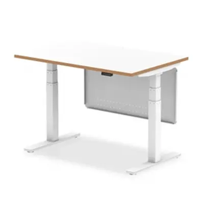 Oslo 1200 Height Adjustable Desk Wood Edge White Frame Modesty Panel