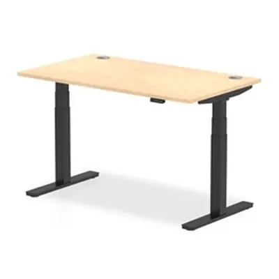 Air 1400x800mm Height Adjustable Desk Maple Top Cable Ports Black Leg