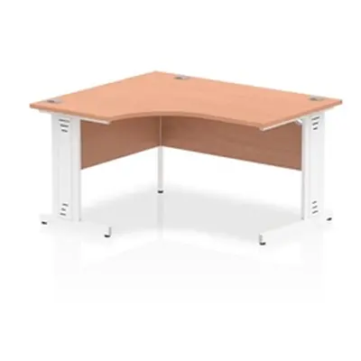 Impulse 1400mm Left Crescent Desk Beech Top White Cable Managed Leg