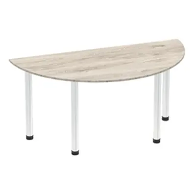 Impulse 1600mm Semi-Circle Table Grey Oak Top Chrome Post Leg