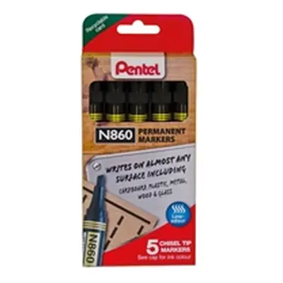 Pentel Chisel Tip Permanent Marker Black 5 Pack YN860/5-A