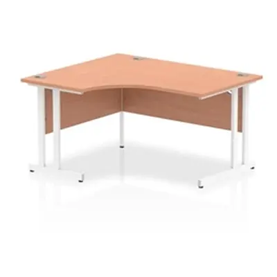 Impulse 1400mm Left Crescent Desk Beech Top White Cantilever Leg