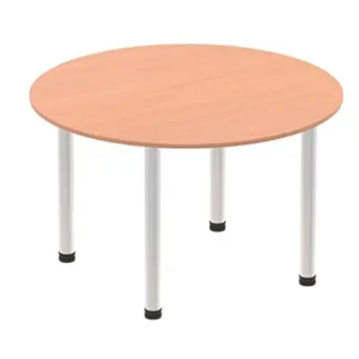 Impulse 1200mm Round Table Beech Top Brushed Aluminium Post Leg