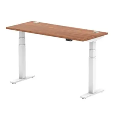 Air 1400x600mm Height Adjustable Desk Walnut Top Cable Ports White Leg