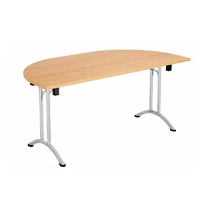 One Union Folding Table 1600 X 800 Silver Frame Beech 2 D-End Top