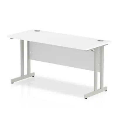 Impulse 1400/600 Rectangle Silver Cantilever Leg Desk White - MI002197