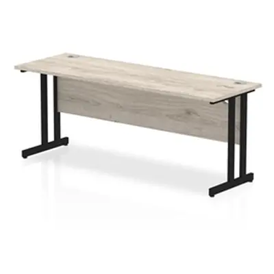 Impulse 1800 x 600mm Straight Desk Grey Oak Top Black Cantilever Leg