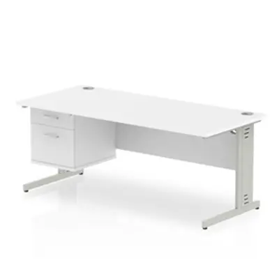 Impulse 1800x800 Desk White Silver Cable Managed Leg + Fixed Pedestal