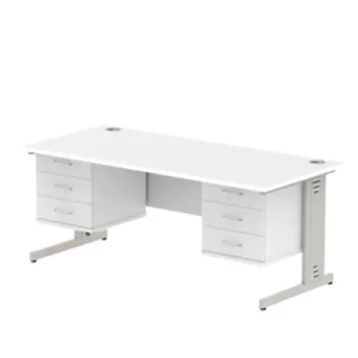 Impulse 1800x800 Desk White Silver Cable Managed + 2x Fixed Pedestal