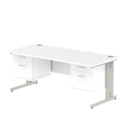 Impulse 1800x800 Desk White Top Silver Leg + 2 Fixed Peds