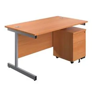 1600X800 Rectangular Desk Beech - Silver & 2 Drawer Pedestal Bundle