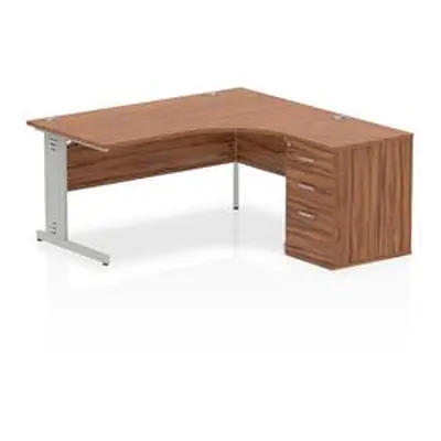 Impulse 1600 Right Crescent Desk Walnut Cable Managed + Desk High Ped