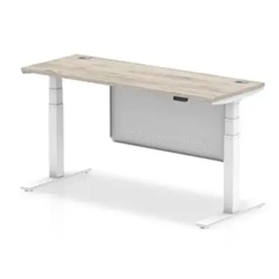 Air 1600x600 Height Adjustable Desk Grey Oak CP White Leg Modesty Pnl