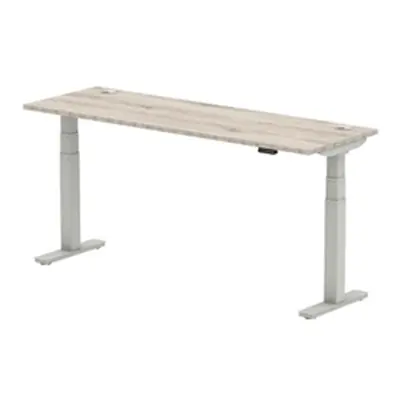 Air 1800x600mm Height Adjustable Desk Grey Oak Cable Ports Silver Leg