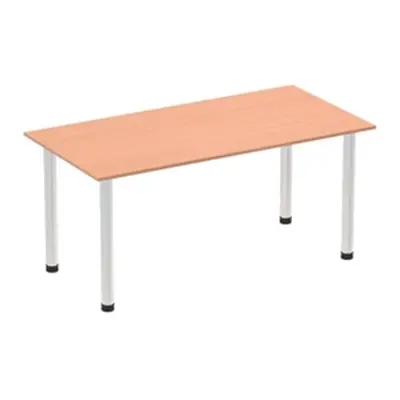 Impulse 1600mm Straight Table Beech Top Brushed Aluminium Post Leg